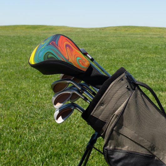 Trendy neon sinaasappel rood blauw geel groen Abst Golfheadcover (Insitu)