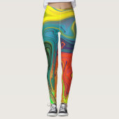 Trendy neon sinaasappel rood blauw geel groen Abst Leggings (Voorkant)