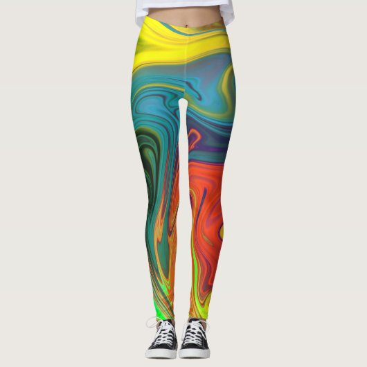 Trendy neon sinaasappel rood blauw geel groen Abst Leggings (Voorkant)
