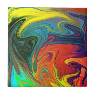Trendy neon sinaasappel rood blauw geel groen Abst Tegeltje
