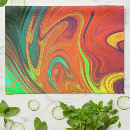 Trendy neon sinaasappel rood blauw geel groen Abst Theedoek (Gevouwen)