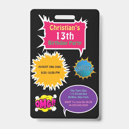 Trendy Neon Strips Geboren Feestje Badge (Voorzijde)