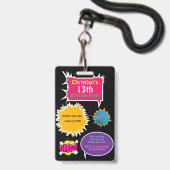 Trendy Neon Stripverjaardagsfeestje Badge (Voorzijde met lanyard)