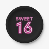 Trendy Neon Sweet Sixteen Hot Pink en Black Papieren Bordje (Voorkant)