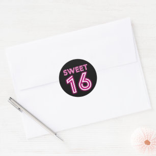 Trendy Neon Sweet Sixteen Hot Pink en Black Ronde Sticker