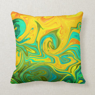 Trendy Neon Yellow Oranje Green Abstract Swirl Kussen