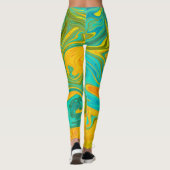 Trendy Neon Yellow Oranje Green Abstract Swirl Leggings (Achterkant)