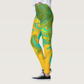 Trendy Neon Yellow Oranje Green Abstract Swirl Leggings (Links)