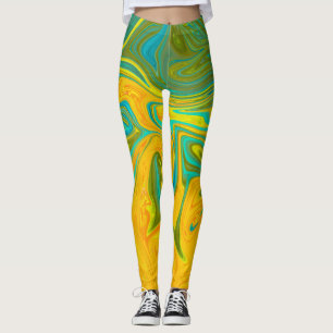 Trendy Neon Yellow Oranje Green Abstract Swirl Leggings