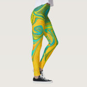 Trendy Neon Yellow Oranje Green Abstract Swirl Leggings (Rechts)
