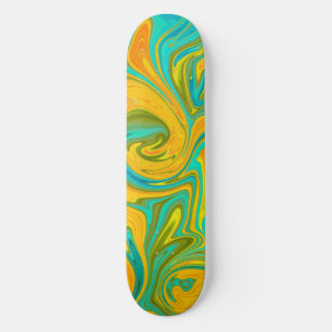 Trendy Neon Yellow Oranje Green Abstract Swirl Persoonlijk Skateboard