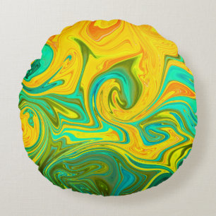 Trendy Neon Yellow Oranje Green Abstract Swirl Rond Kussen