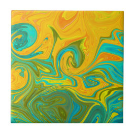 Trendy Neon Yellow Oranje Green Abstract Swirl Tegeltje