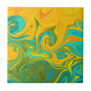 Trendy Neon Yellow Oranje Green Abstract Swirl Tegeltje