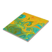Trendy Neon Yellow Oranje Green Abstract Swirl Tegeltje (Zijkant)