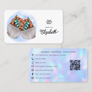 Trendy nephaal holografisch nagelsalon branding visitekaartje