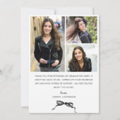 Trendy Neutral Black Bow Ribbon 4 FOTO Afstuderen Bedankkaart (Achterkant)