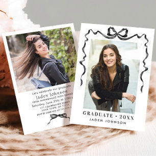 Trendy Neutral Bow Ribbon 2 FOTO Graduation Party Kaart