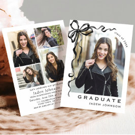 Trendy Neutral Bow Ribbon 5 FOTO Graduation Party Kaart