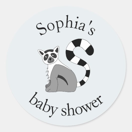 Trendy Neutral Oerwoud Lemur & Name Baby shower Ronde Sticker (Voorkant)