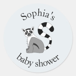 Trendy Neutral Oerwoud Lemur & Name Baby shower Ronde Sticker