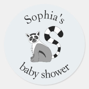 Trendy Neutral Oerwoud Lemur & Name Baby shower Ronde Sticker