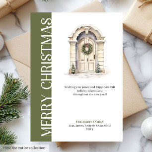 Trendy Neutrale Kerstdeur Vakantiegroet Feestdagenkaart