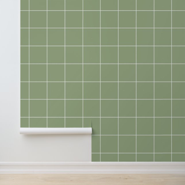 Trendy neutrale saliegroene 6" raster behang (Applicatie)