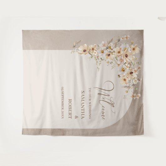 Trendy neutrale wilde bloemen boho arch bruiloft wandkleed (Voorkant (horizontaal))