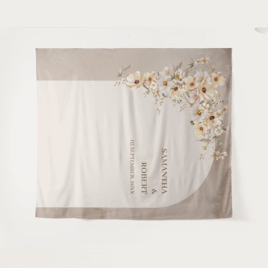 Trendy neutrale wilde bloemen boho arch bruiloft wandkleed (Voorkant (horizontaal))