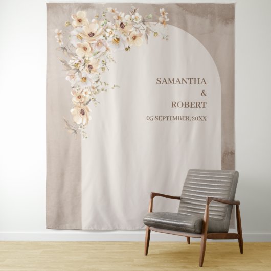 Trendy neutrale wilde bloemen boho arch bruiloft wandkleed (In situ)