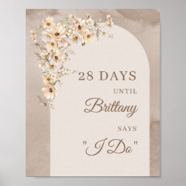 Trendy neutrale wilde bloemen boho arch countdown poster