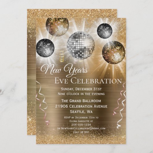 Trendy New Years Eve Invitation Kaart (Voorkant / Achterkant)