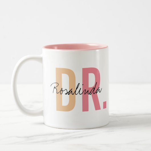 Trendy Nieuwe Doctor PhD Custom Name Appreciation  Tweekleurige Koffiemok (Links)
