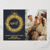 Trendy Noël Wreath kerstfoto Real Folie Feestdagenkaart (Voorkant)