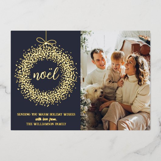 Trendy Noël Wreath kerstfoto Real Folie Feestdagenkaart (Voorkant)