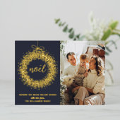 Trendy Noël Wreath kerstfoto Real Folie Feestdagenkaart (Staand Voorkant)