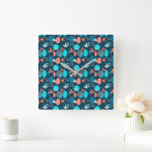 Trendy Nordic dusty blue navy koperen roestfloral Vierkante Klok (Huis)
