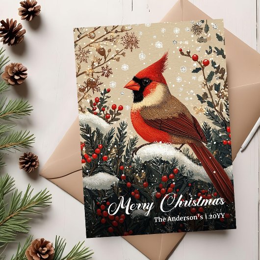 Trendy Nostalgic Christmas Bird Greeting Card Feestdagenkaart