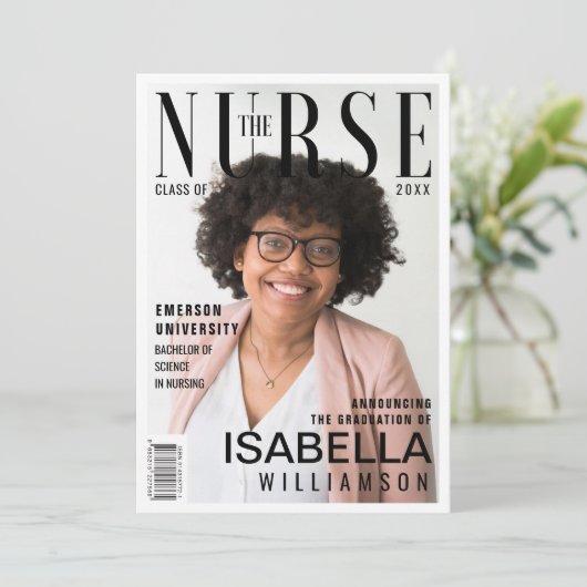 Trendy Nursing School Afstuderen fotomagazine Aankondiging (Staand voorkant)