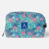 Trendy Ocean Turquoise koralen Waterverf Monogram Toilettasje (Achterkant)