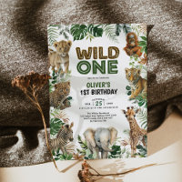 Trendy Oerwoud Animals Wild One Boy 1st Birthday