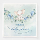 Trendy olifant blauw bloemeneucalyptus jongen baby servet (Voorkant)