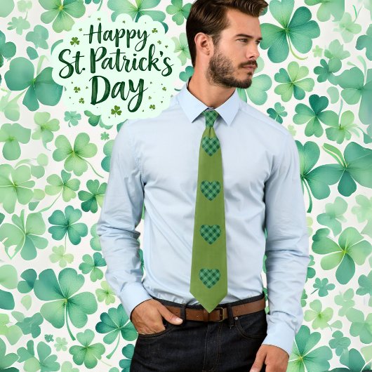 Trendy olijfgroen met hartpatroon stropdas