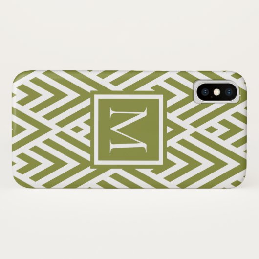 Trendy Olive Green Monogram Arrow Diamond Pattern Case-Mate iPhone Case (Achterkant (horizontaal))