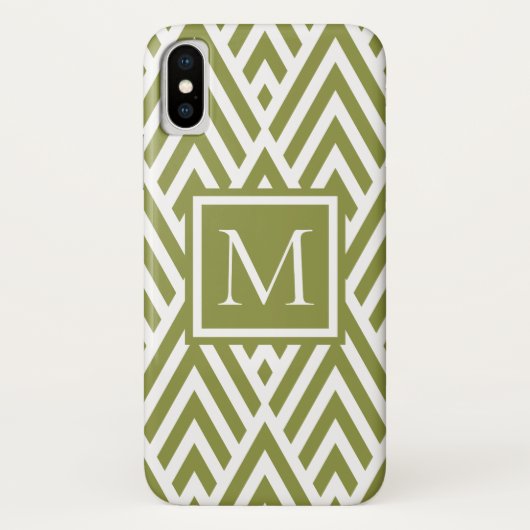 Trendy Olive Green Monogram Arrow Diamond Pattern Case-Mate iPhone Case (Achterkant)
