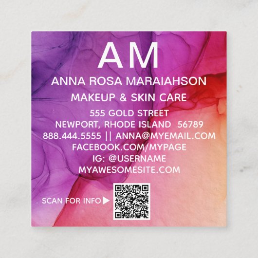 *~* Trendy Ombre Abstract Artsy QR LOGO PHOTO Vierkante Visitekaartje (Achterkant)