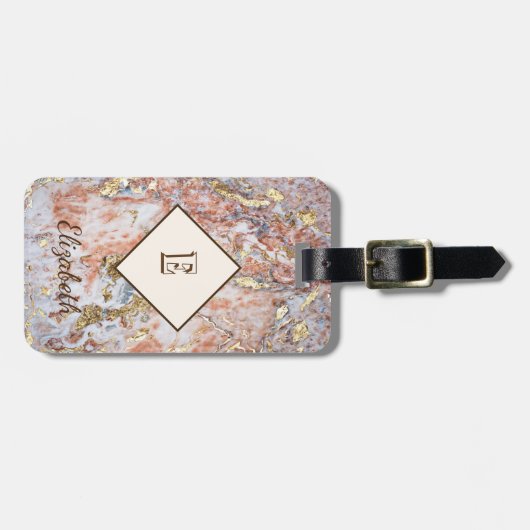 Trendy Ombre Marble, Monogram-Gepersonaliseerd Bagagelabel (Voorkant horizontaal)