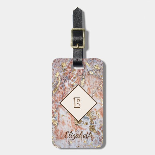 Trendy Ombre Marmer, Monogram- Gepersonaliseerd Bagagelabel (Voorkant verticaal)