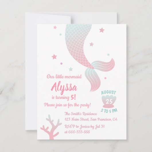 Trendy Ombre Zeemeermin Tail Girls Verjaardagsfees Kaart (Voorkant)